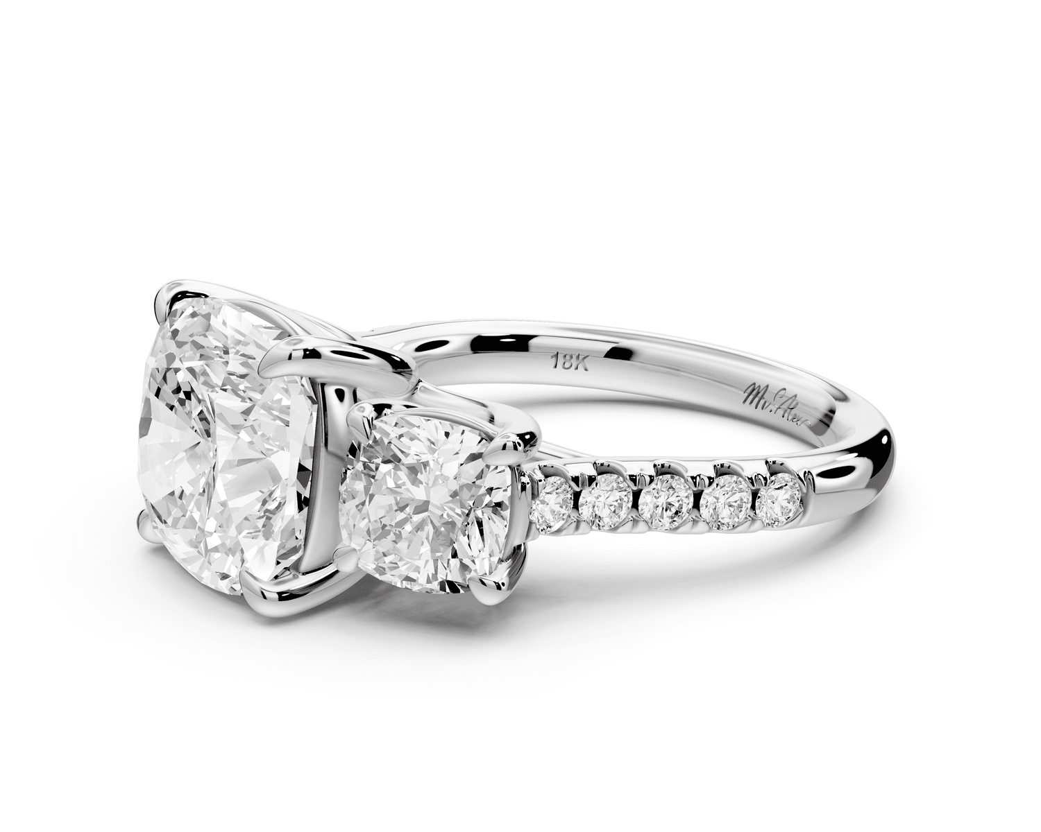 Mia - 4ct 18k white gold cushion Trellis Basket Diamond Pavé half band Engagement Ring - Mr. Alex Jewelry