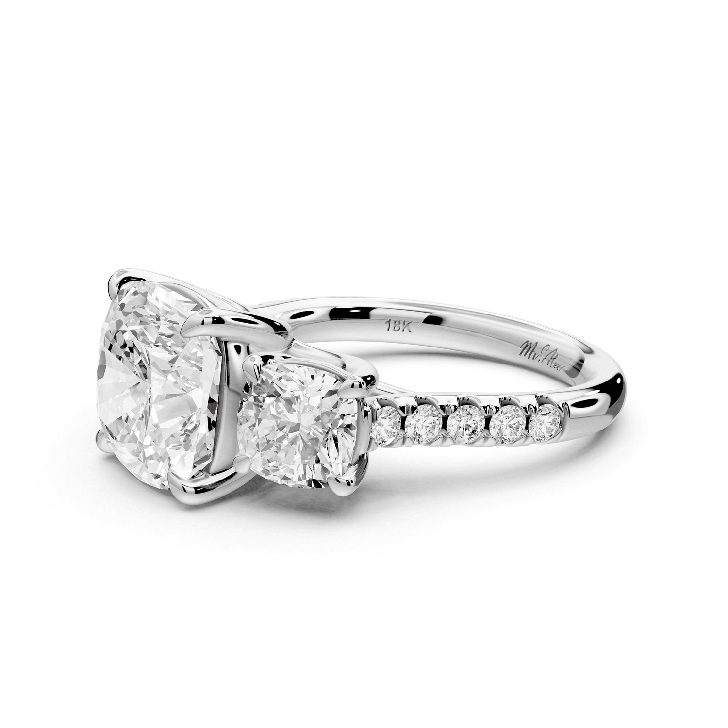 Mia - 4ct 18k white gold cushion Trellis Basket Diamond Pavé half band Engagement Ring - Mr. Alex Jewelry