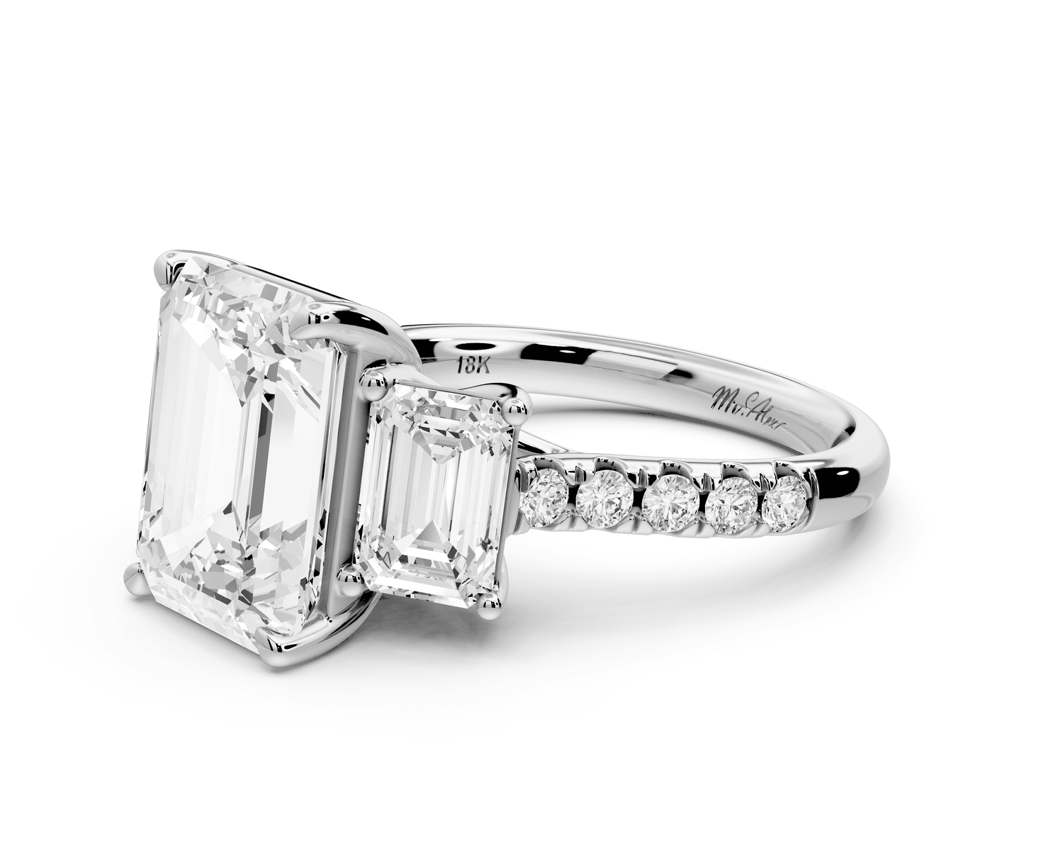 Mia - 4ct 18k white gold emerald Trellis Basket Diamond Pavé half band Engagement Ring - Mr. Alex Jewelry