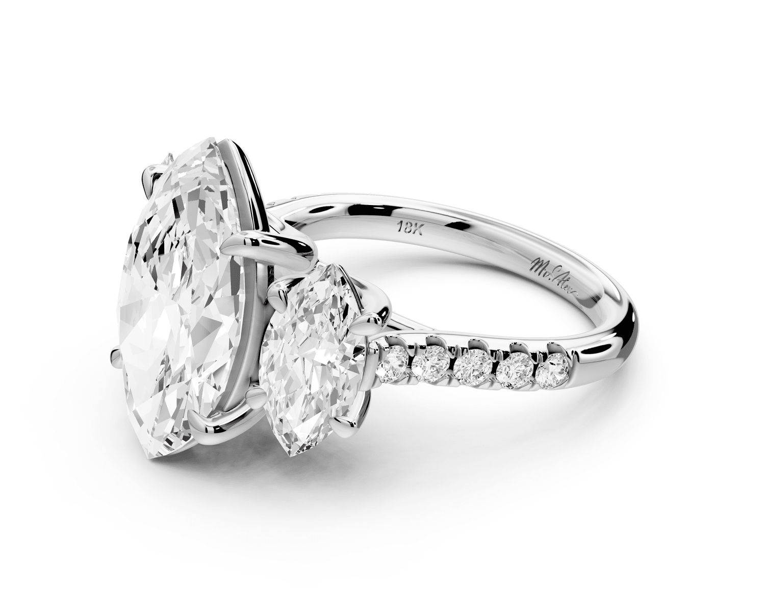 Mia - 4ct 18k white gold marquise Trellis Basket Diamond Pavé half band Engagement Ring - Mr. Alex Jewelry