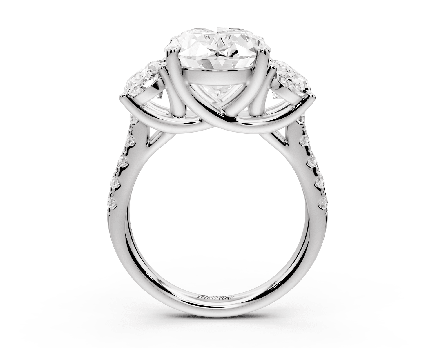 Mia - 4ct 18k white gold oval Trellis Basket Diamond Pavé half band Engagement Ring - Mr. Alex Jewelry