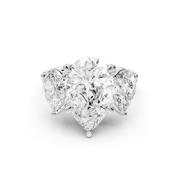 Mia - 4ct 18k white gold pear Trellis Basket Diamond Pavé half band Engagement Ring - Mr. Alex Jewelry