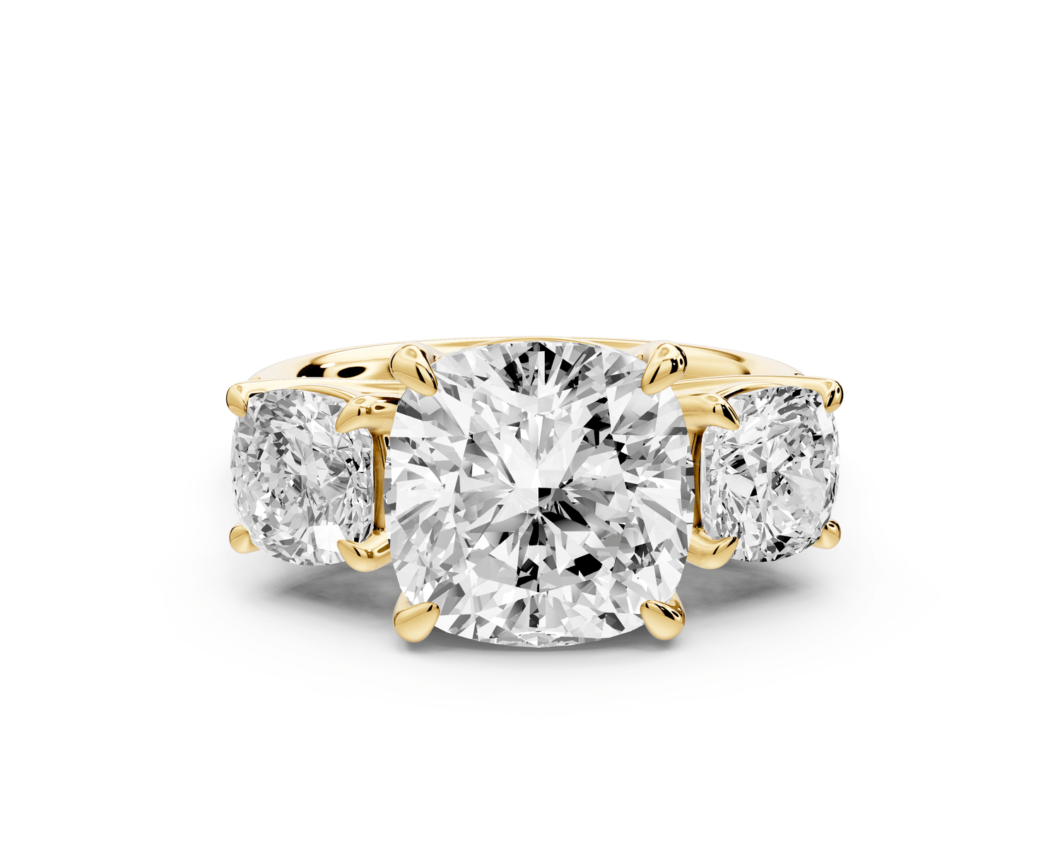 Mia - 4ct 18k yellow gold cushion Trellis Basket Diamond Pavé half band Engagement Ring - Mr. Alex Jewelry