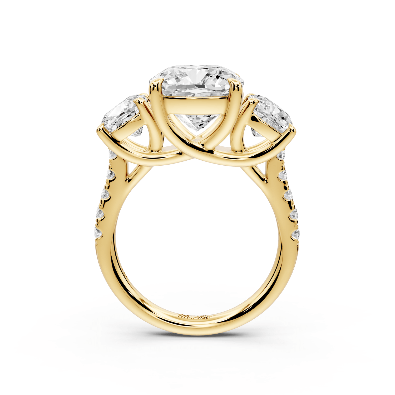 Mia - 4ct 18k yellow gold cushion Trellis Basket Diamond Pavé half band Engagement Ring - Mr. Alex Jewelry
