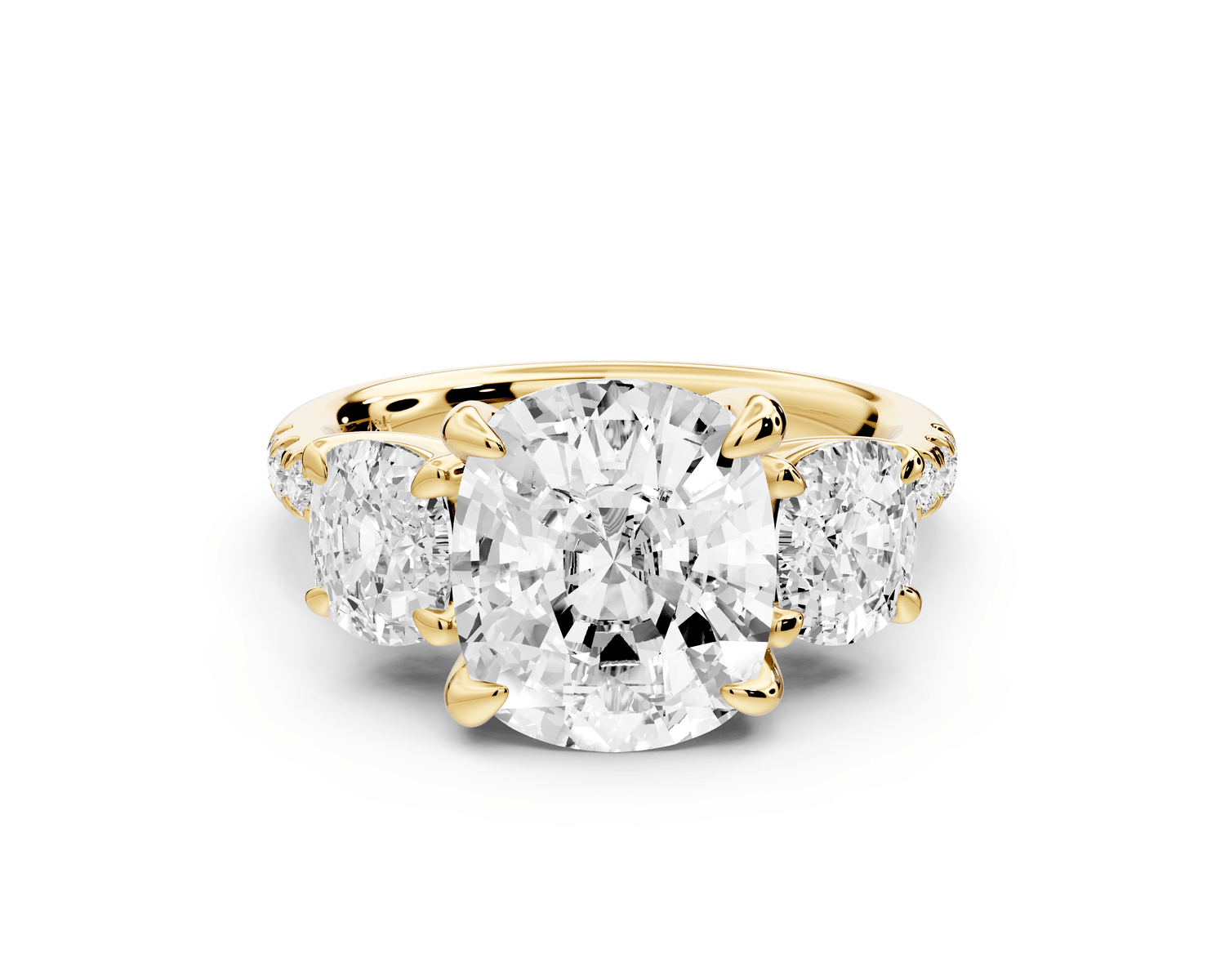 Mia - 4ct 18k yellow gold ecushion Trellis Basket Diamond Pavé half band Engagement Ring - Mr. Alex Jewelry