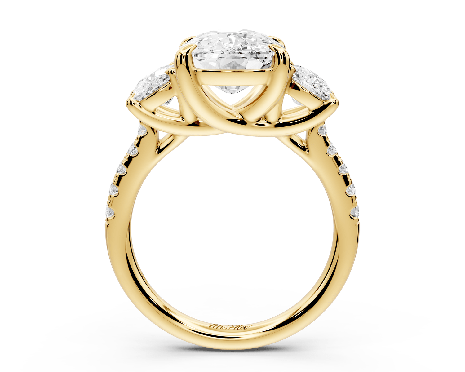 Mia - 4ct 18k yellow gold ecushion Trellis Basket Diamond Pavé half band Engagement Ring - Mr. Alex Jewelry