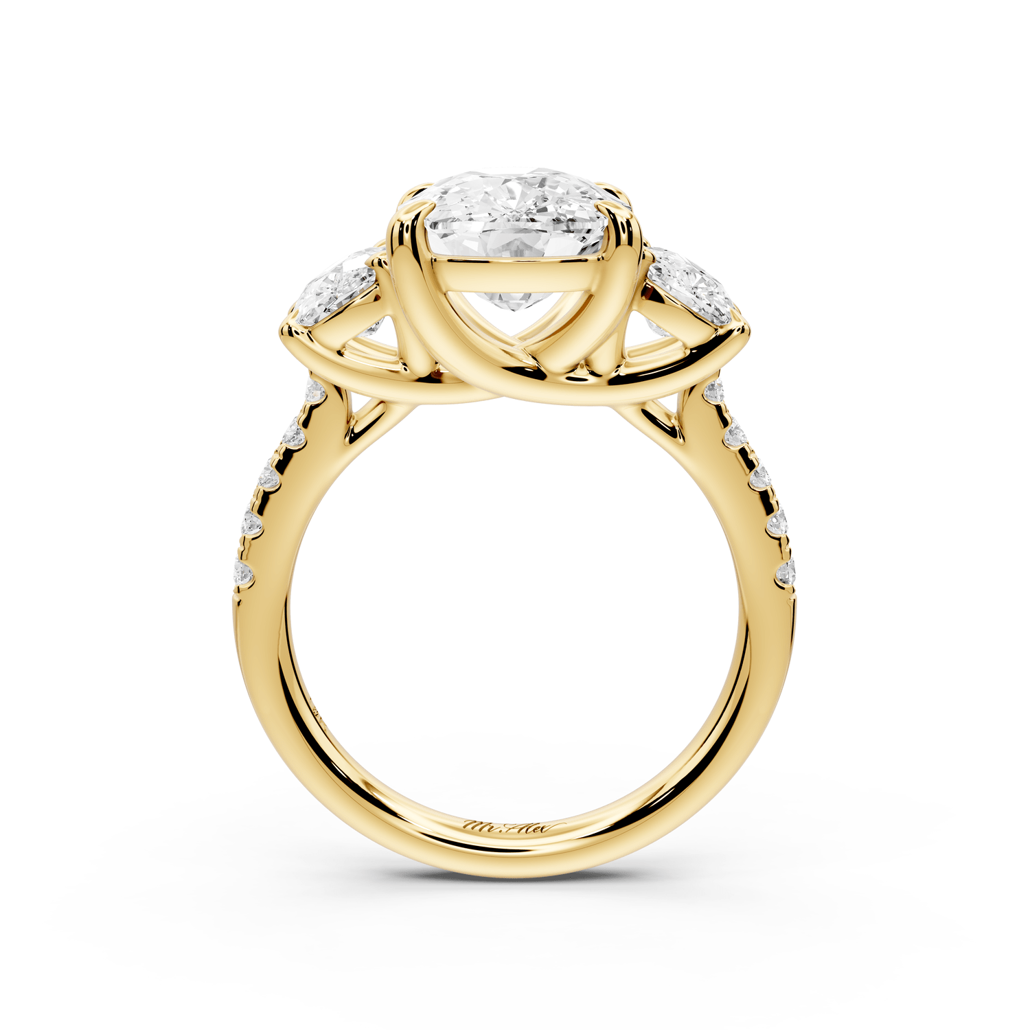 Mia - 4ct 18k yellow gold ecushion Trellis Basket Diamond Pavé half band Engagement Ring - Mr. Alex Jewelry
