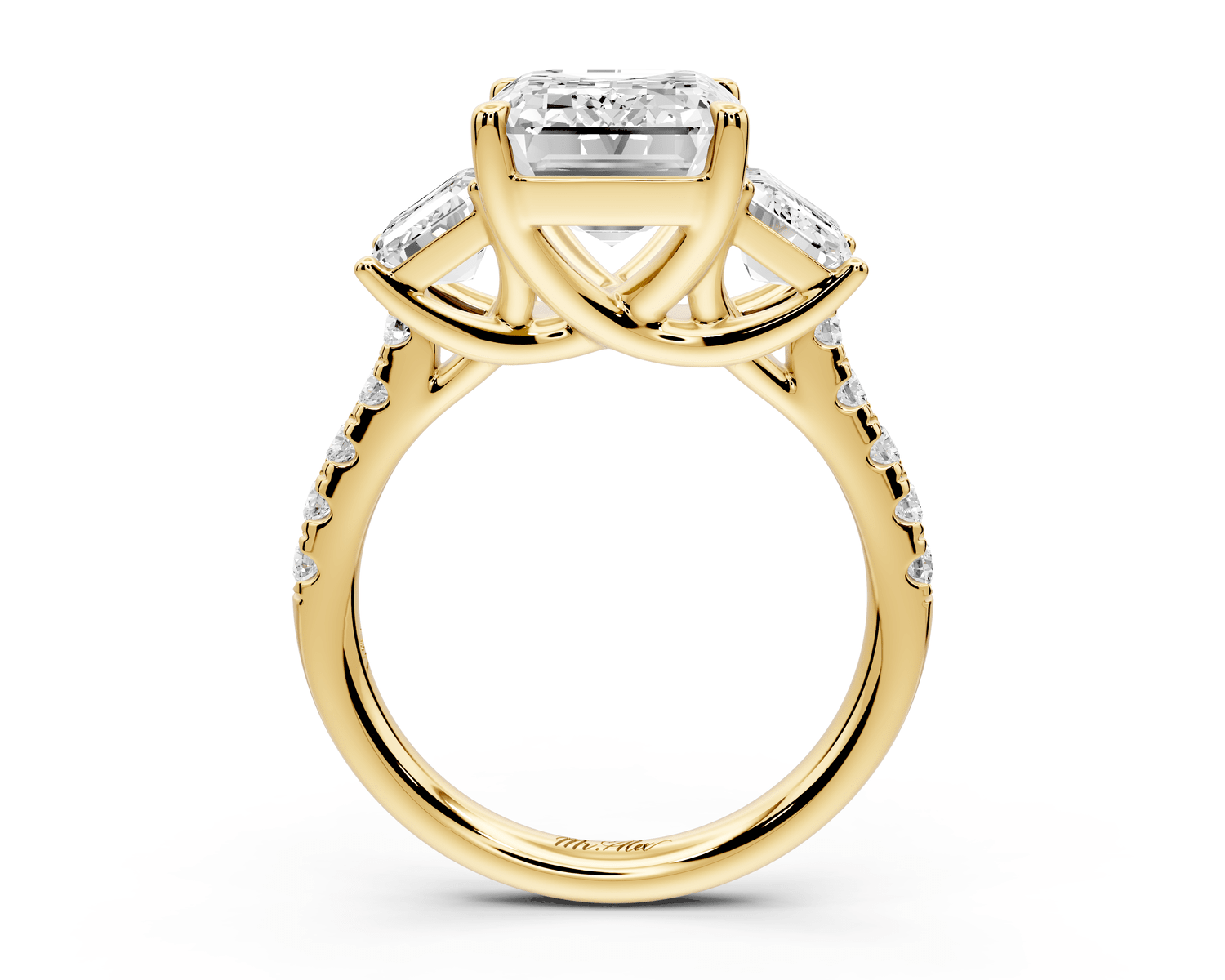 Mia - 4ct 18k yellow gold emerald Trellis Basket Diamond Pavé half band Engagement Ring - Mr. Alex Jewelry