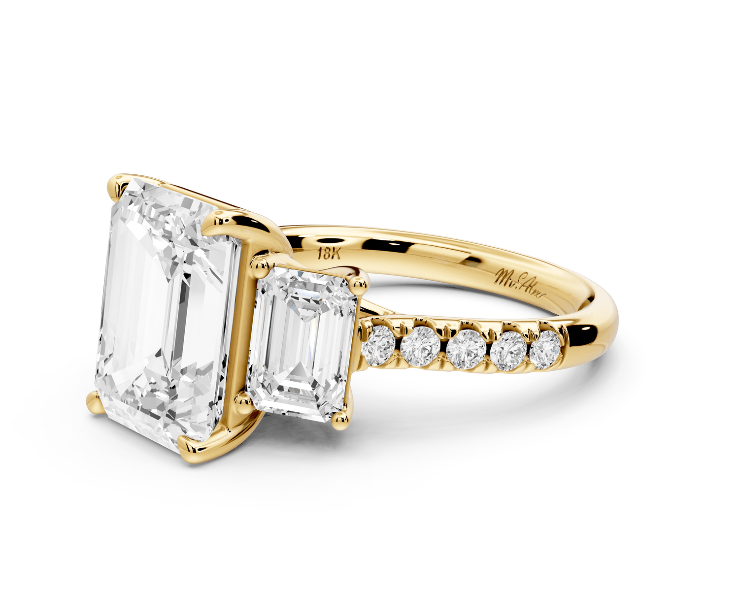 Mia - 4ct 18k yellow gold emerald Trellis Basket Diamond Pavé half band Engagement Ring - Mr. Alex Jewelry