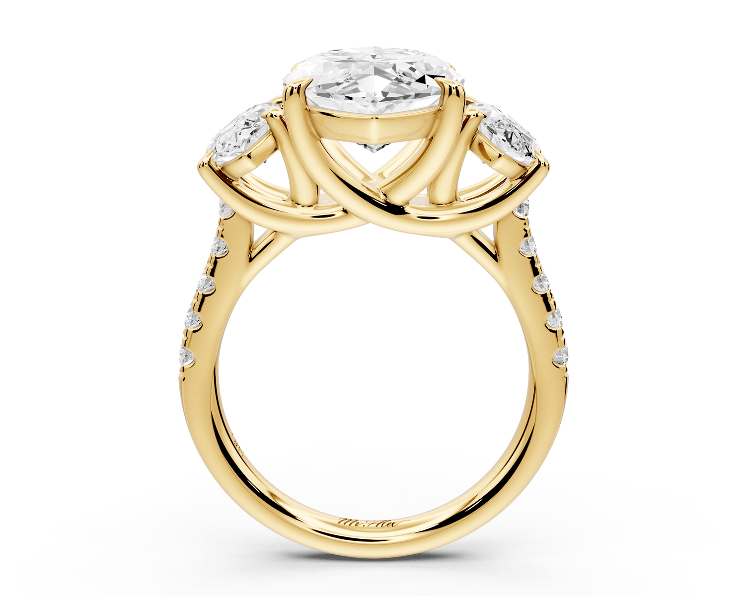 Mia - 4ct 18k yellow gold marquise Trellis Basket Diamond Pavé half band Engagement Ring - Mr. Alex Jewelry