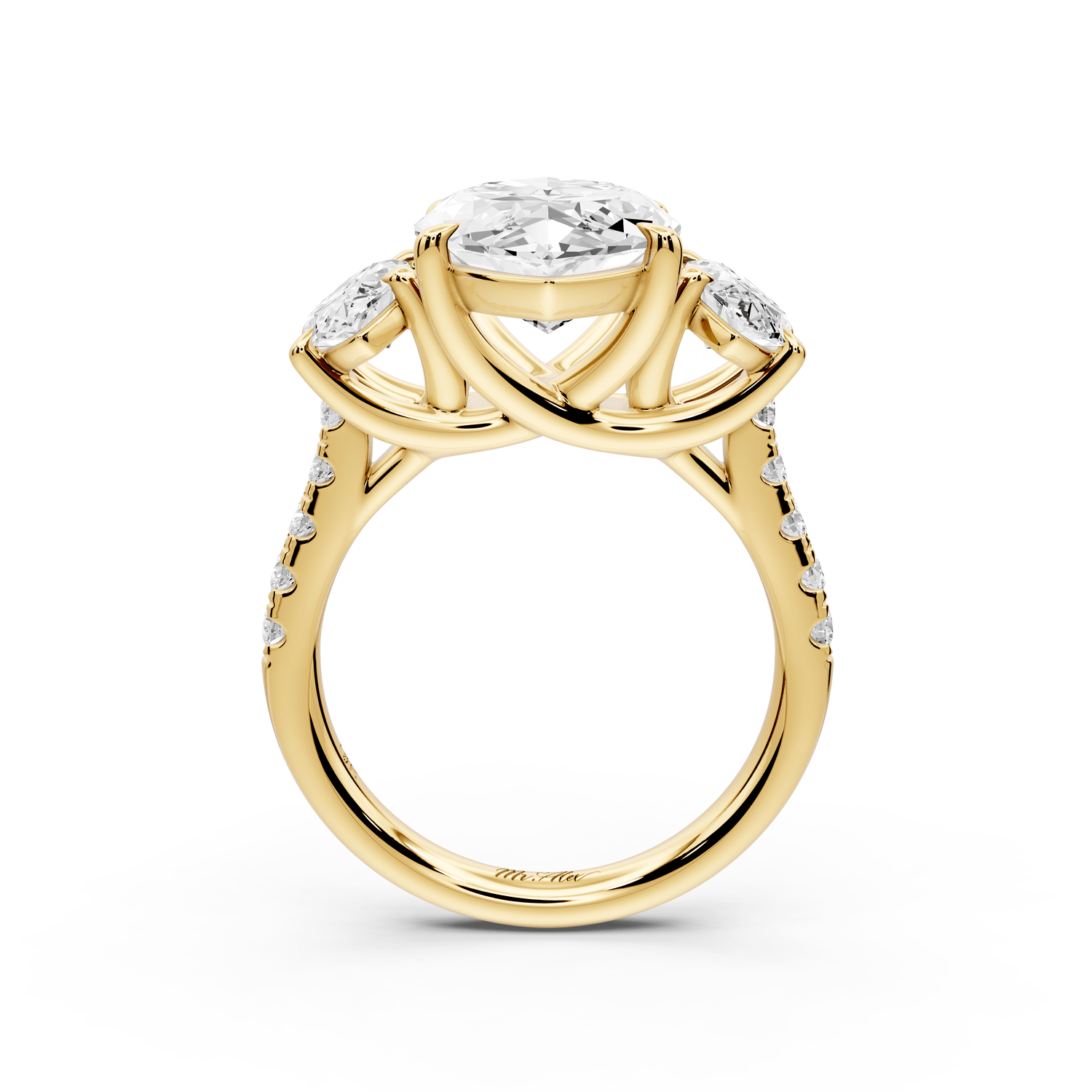 Mia - 4ct 18k yellow gold marquise Trellis Basket Diamond Pavé half band Engagement Ring - Mr. Alex Jewelry