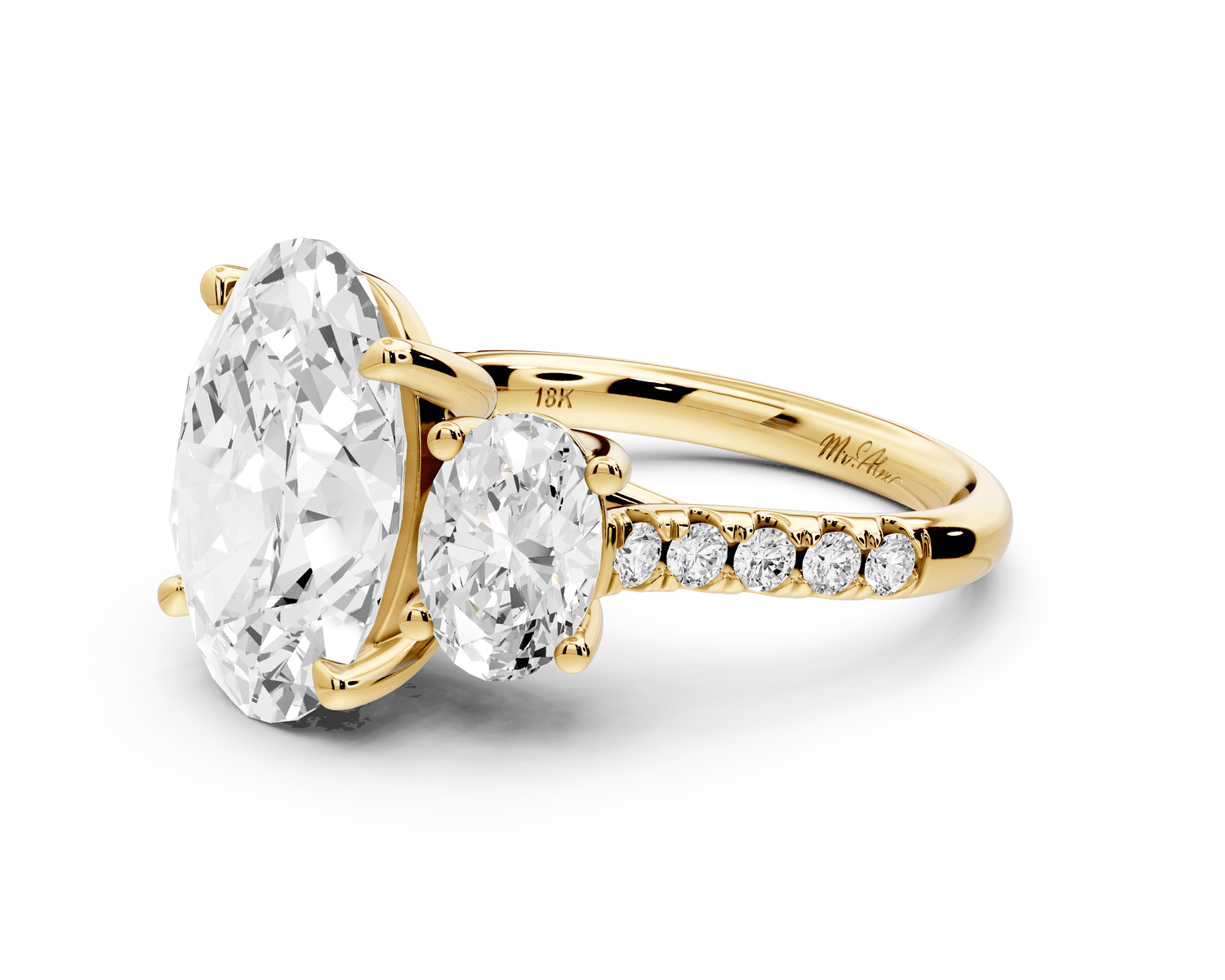 Mia - 4ct 18k yellow gold oval Trellis Basket Diamond Pavé half band Engagement Ring - Mr. Alex Jewelry
