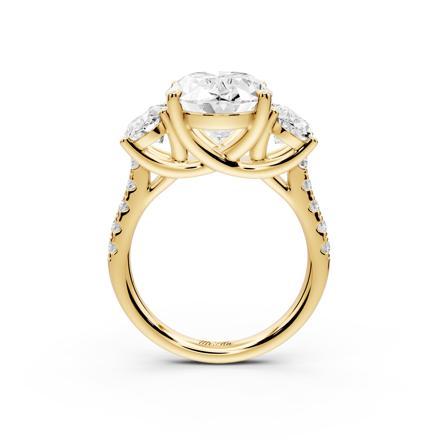 Mia - 4ct 18k yellow gold oval Trellis Basket Diamond Pavé half band Engagement Ring - Mr. Alex Jewelry