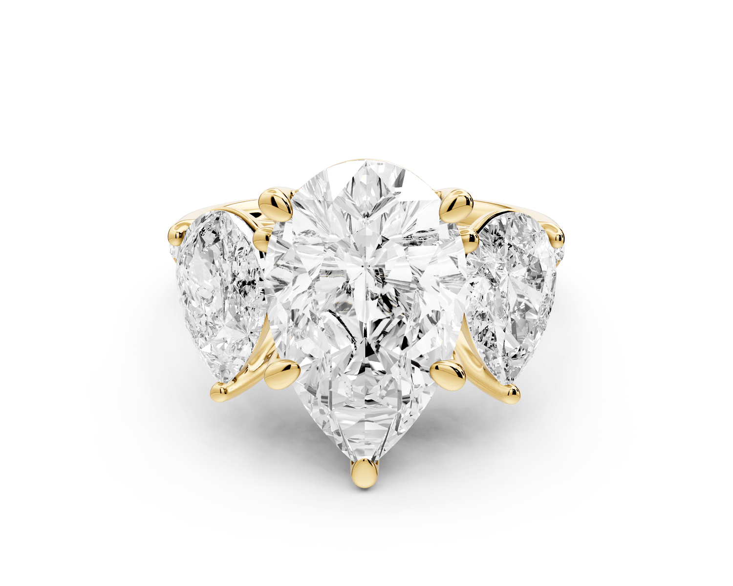 Mia - 4ct 18k yellow gold pear Trellis Basket Diamond Pavé half band Engagement Ring - Mr. Alex Jewelry