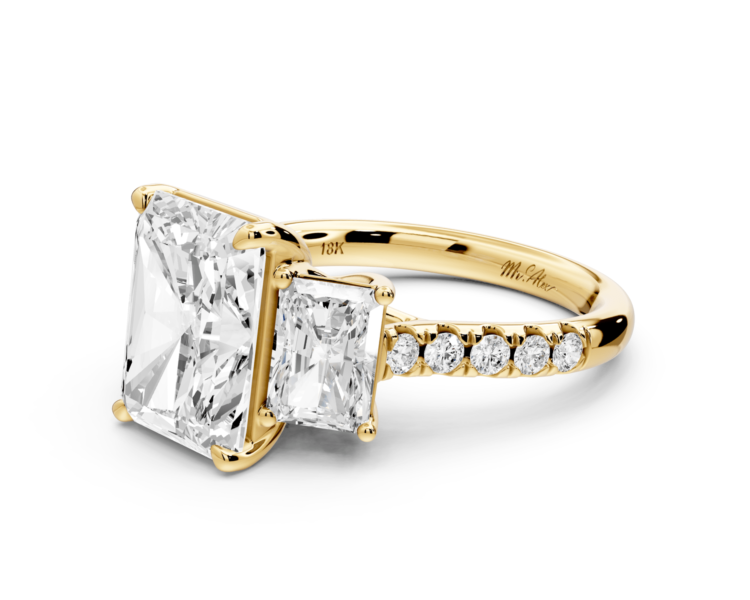 Mia - 4ct 18k yellow gold radiant Trellis Basket Diamond Pavé half band Engagement Ring - Mr. Alex Jewelry