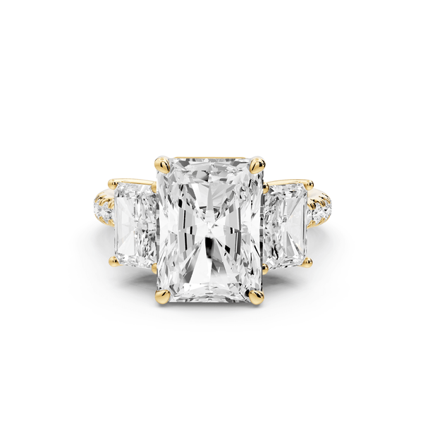 Mia - 4ct 18k yellow gold radiant Trellis Basket Diamond Pavé half band Engagement Ring - Mr. Alex Jewelry