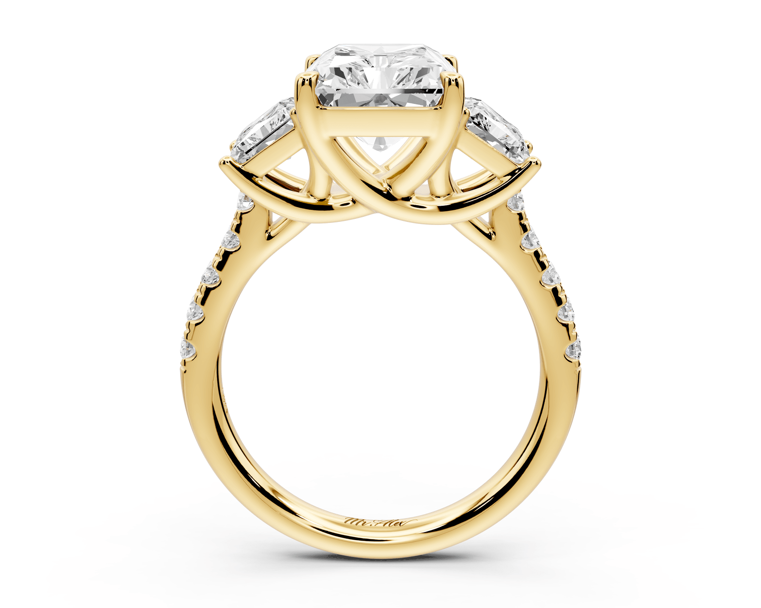 Mia - 4ct 18k yellow gold radiant Trellis Basket Diamond Pavé half band Engagement Ring - Mr. Alex Jewelry