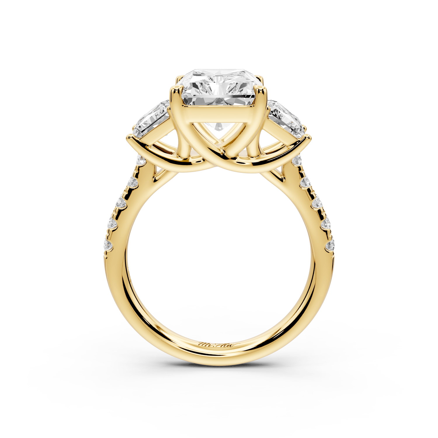 Mia - 4ct 18k yellow gold radiant Trellis Basket Diamond Pavé half band Engagement Ring - Mr. Alex Jewelry