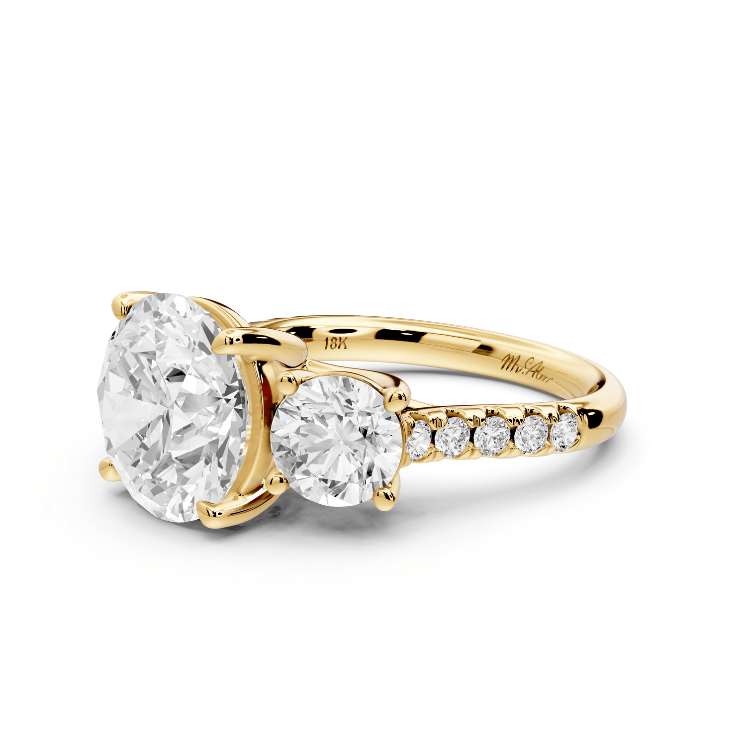 Mia - 4ct 18k yellow gold round Trellis Basket Diamond Pavé half band Engagement Ring - Mr. Alex Jewelry