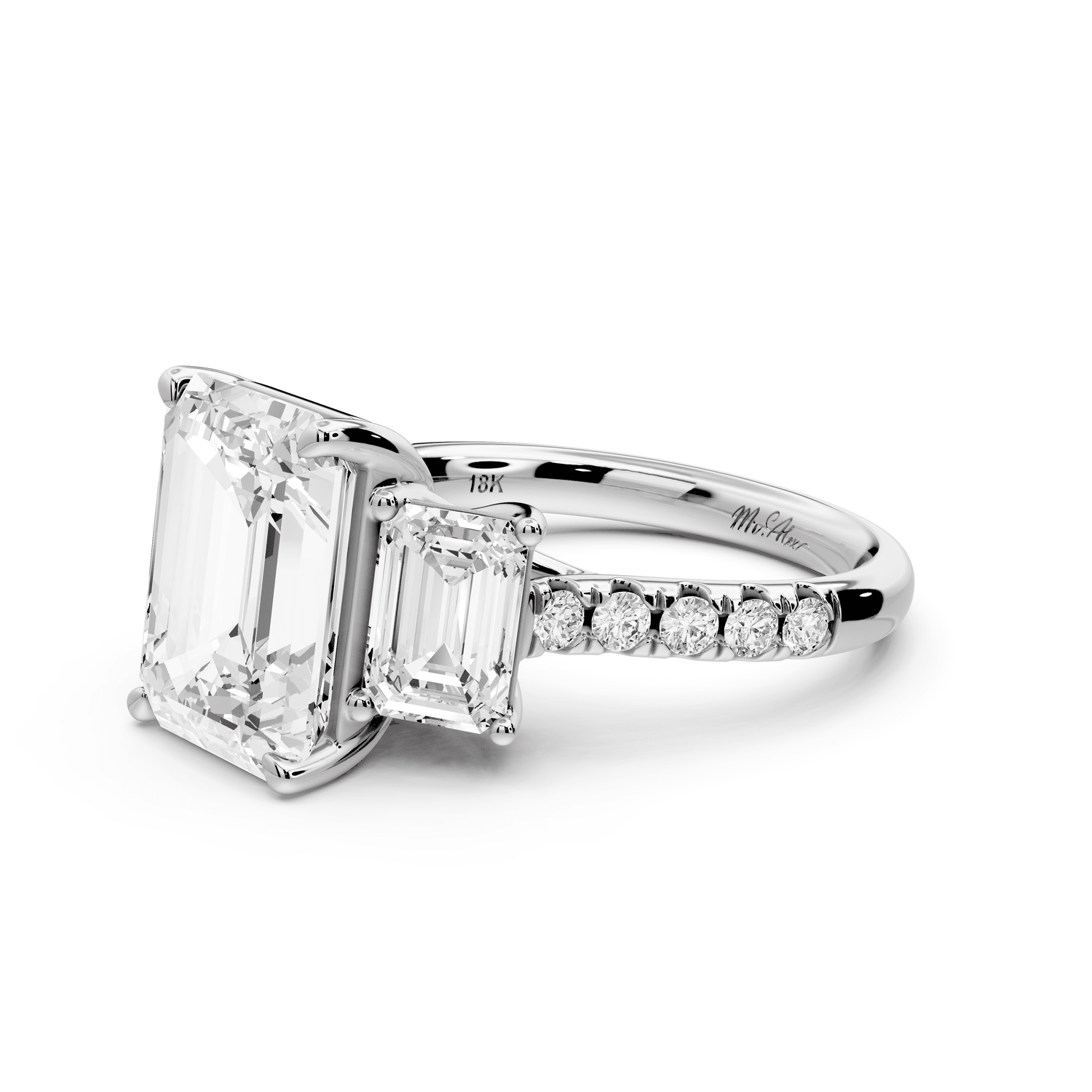 Mia - 4ct platinum emerald Trellis Basket Diamond Pavé half band Engagement Ring - Mr. Alex Jewelry