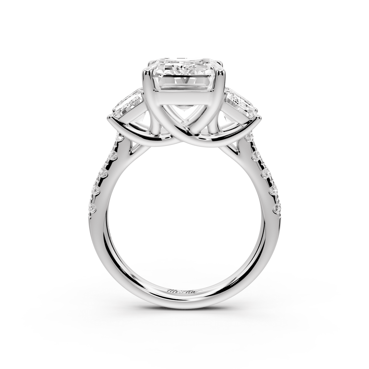 Mia - 4ct platinum emerald Trellis Basket Diamond Pavé half band Engagement Ring - Mr. Alex Jewelry