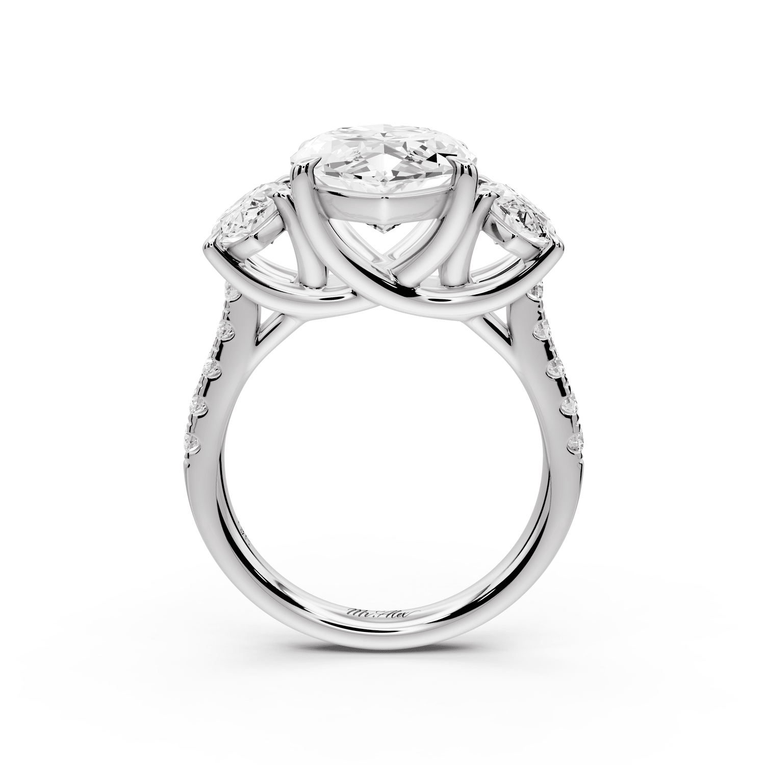Mia - 4ct platinum marquise Trellis Basket Diamond Pavé half band Engagement Ring - Mr. Alex Jewelry