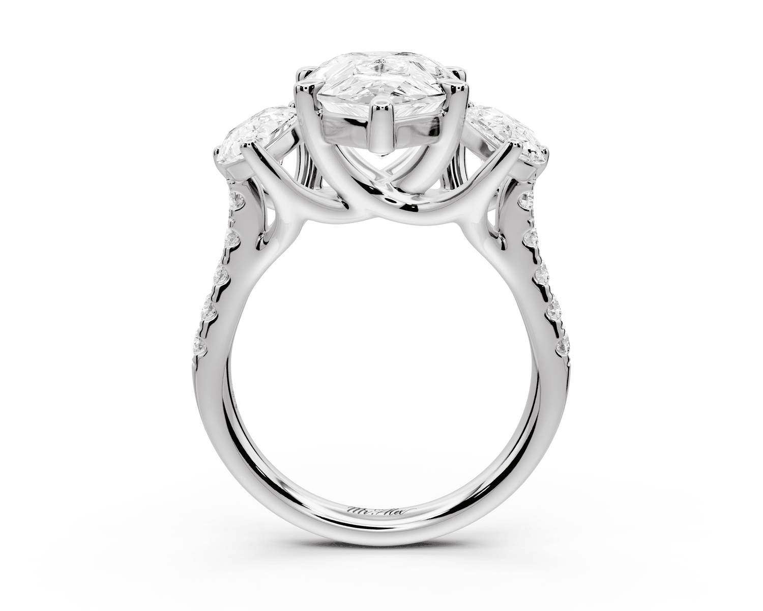 Mia - 4ct platinum pear Trellis Basket Diamond Pavé half band Engagement Ring - Mr. Alex Jewelry