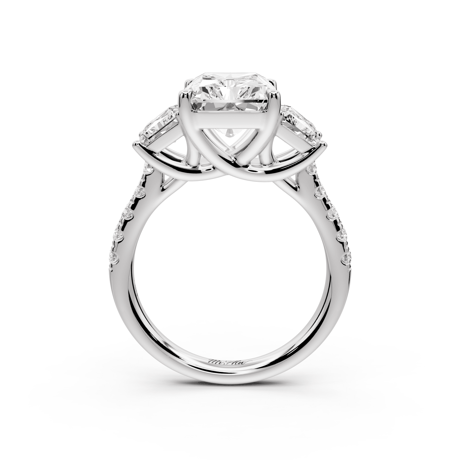 Mia - 4ct platinum radiant Trellis Basket Diamond Pavé half band Engagement Ring - Mr. Alex Jewelry
