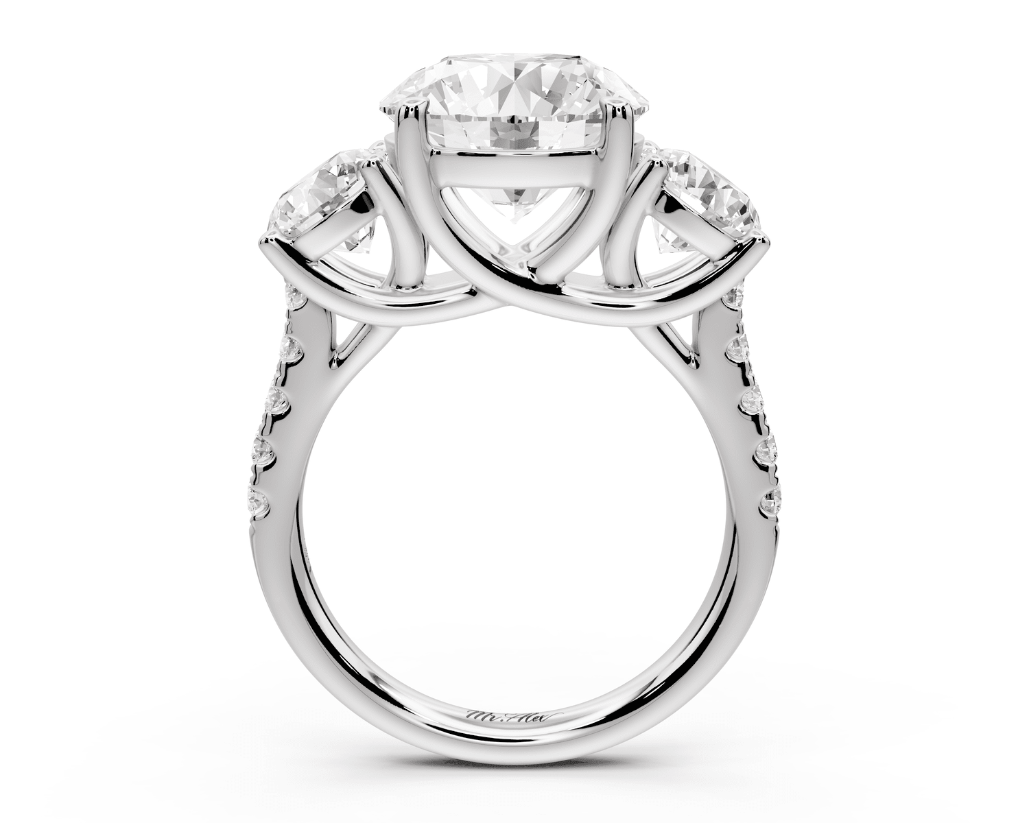 Mia - 4ct platinum round Trellis Basket Diamond Pavé half band Engagement Ring - Mr. Alex Jewelry
