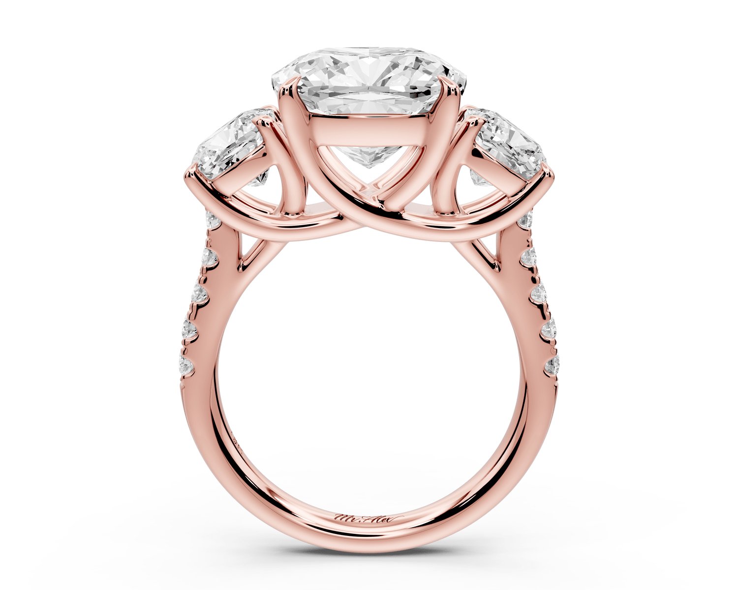 Mia - 5ct 14k rose gold cushion Trellis Basket Diamond Pavé half band Engagement Ring - Mr. Alex Jewelry