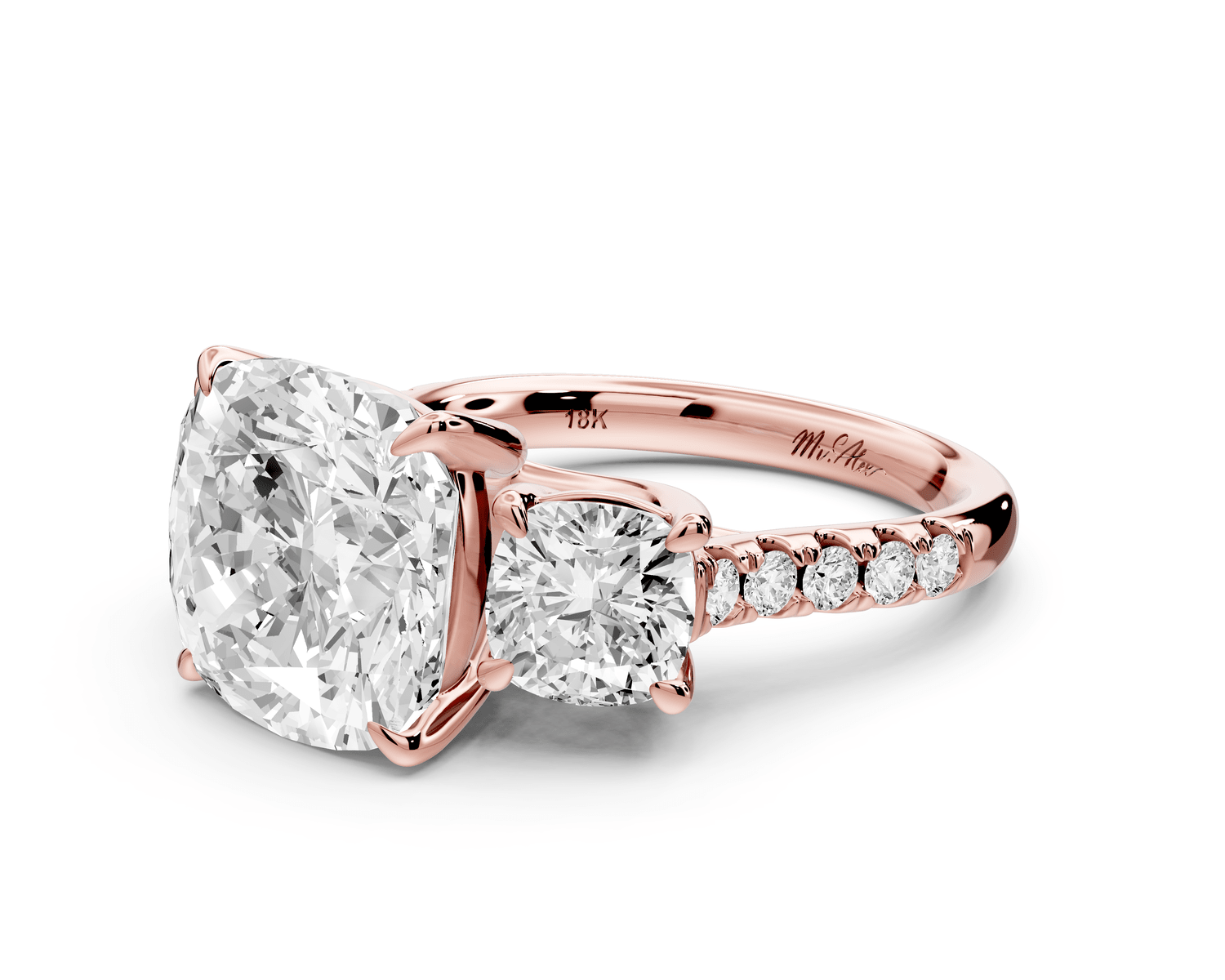 Mia - 5ct 14k rose gold cushion Trellis Basket Diamond Pavé half band Engagement Ring - Mr. Alex Jewelry