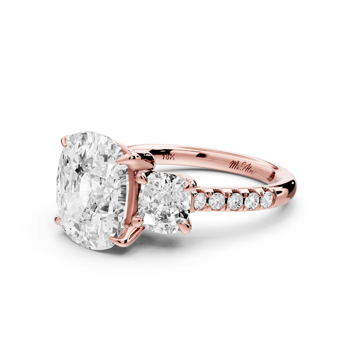 Mia - 5ct 14k rose gold ecushion Trellis Basket Diamond Pavé half band Engagement Ring - Mr. Alex Jewelry