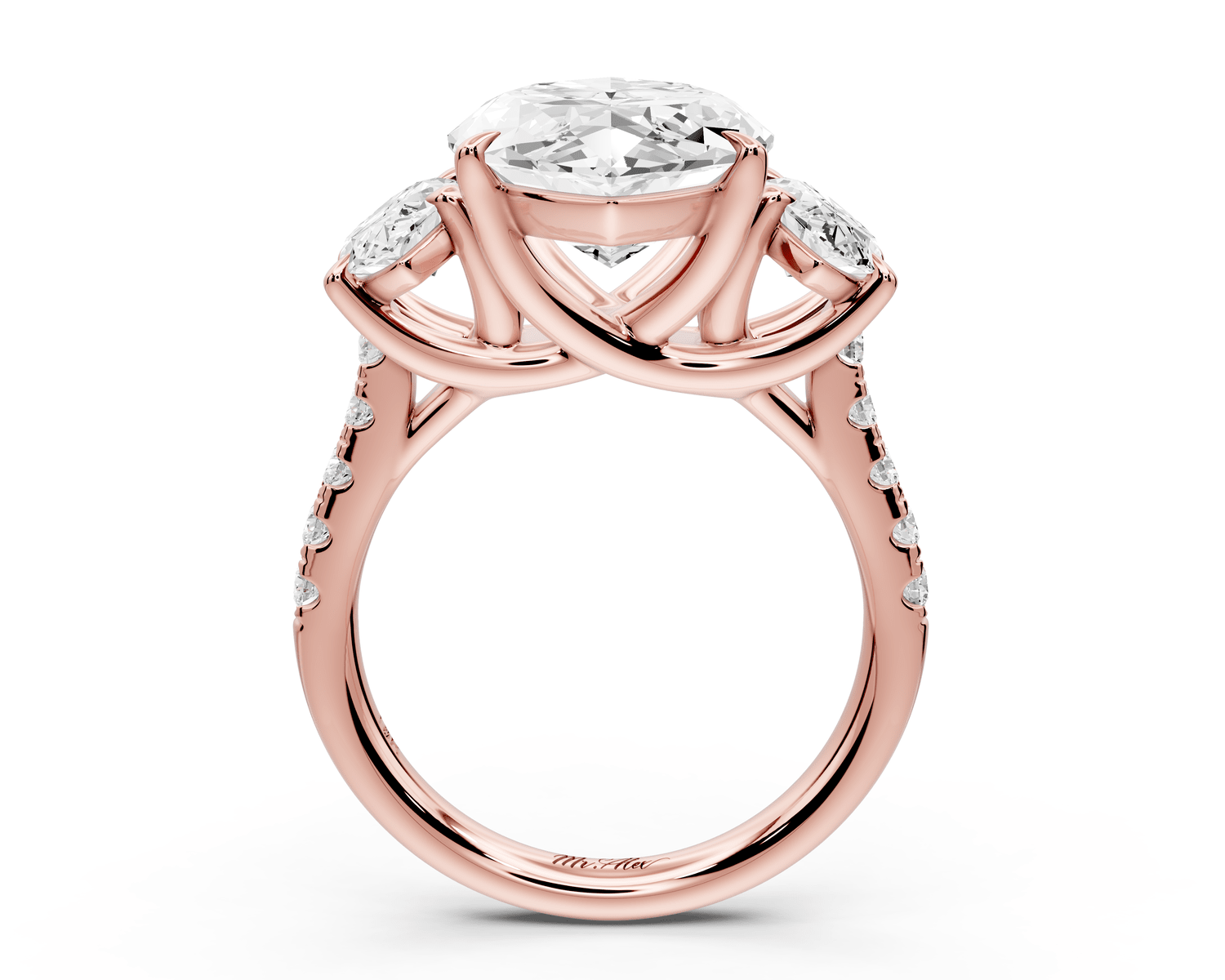 Mia - 5ct 14k rose gold marquise Trellis Basket Diamond Pavé half band Engagement Ring - Mr. Alex Jewelry