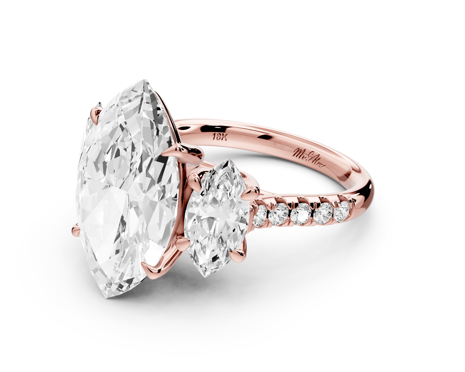 Mia - 5ct 14k rose gold marquise Trellis Basket Diamond Pavé half band Engagement Ring - Mr. Alex Jewelry
