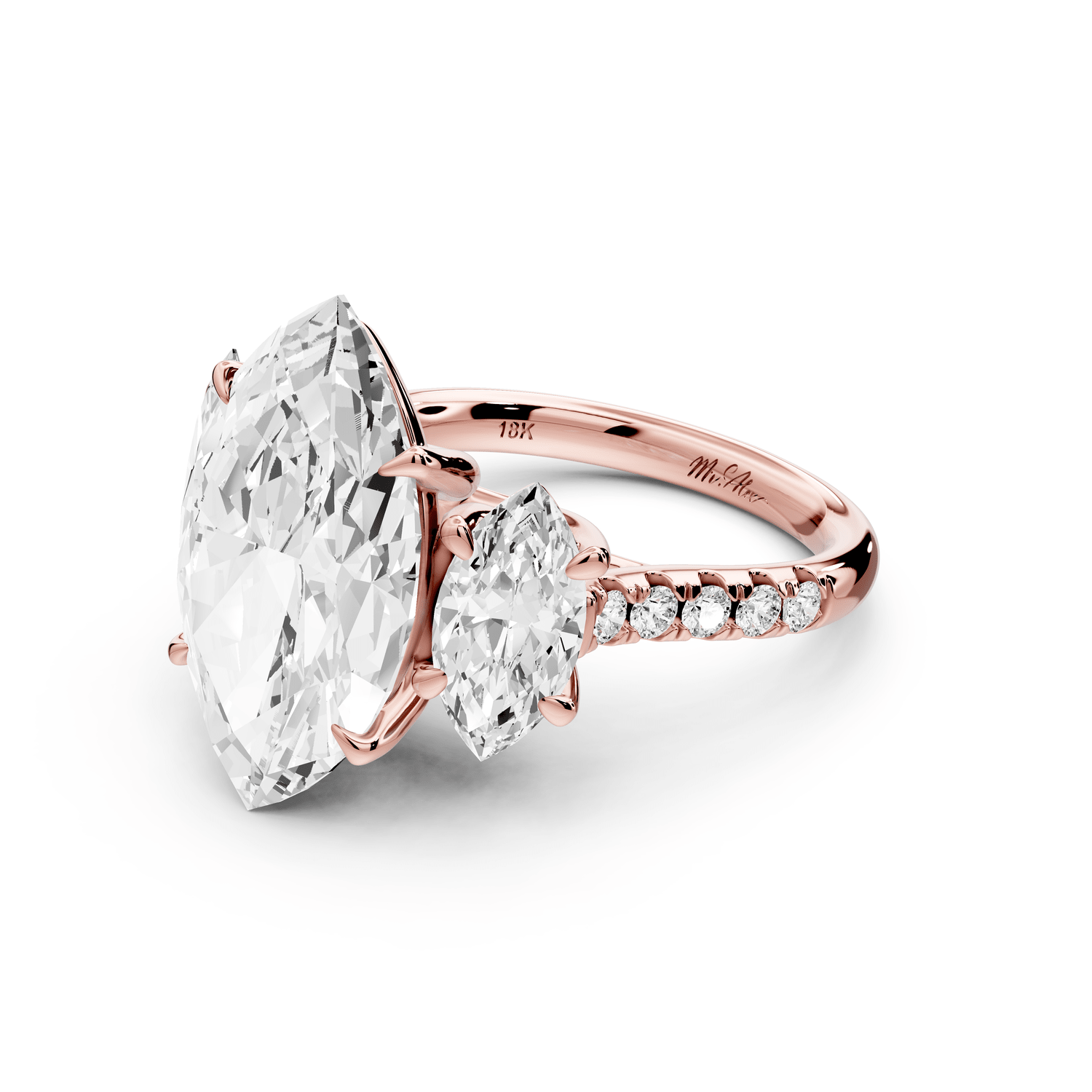 Mia - 5ct 14k rose gold marquise Trellis Basket Diamond Pavé half band Engagement Ring - Mr. Alex Jewelry