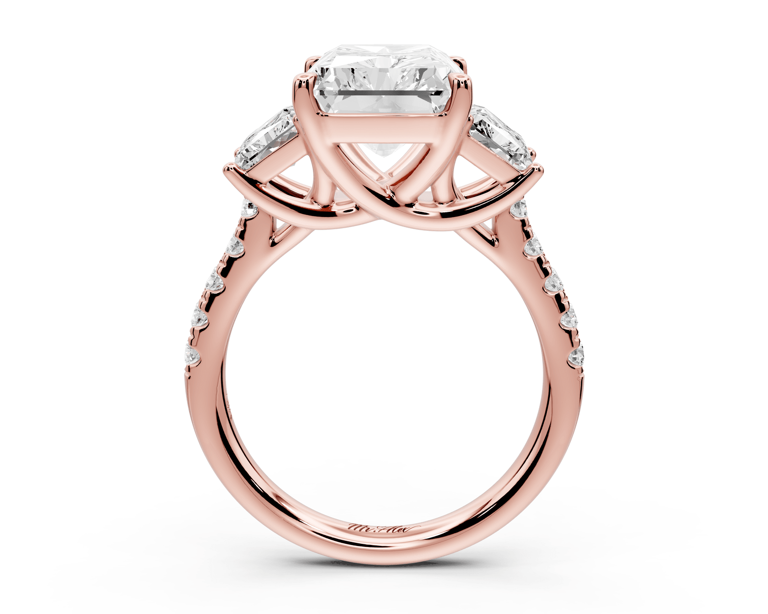 Mia - 5ct 14k rose gold radiant Trellis Basket Diamond Pavé half band Engagement Ring - Mr. Alex Jewelry