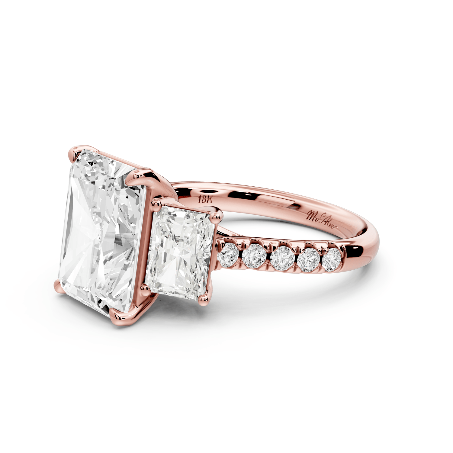 Mia - 5ct 14k rose gold radiant Trellis Basket Diamond Pavé half band Engagement Ring - Mr. Alex Jewelry