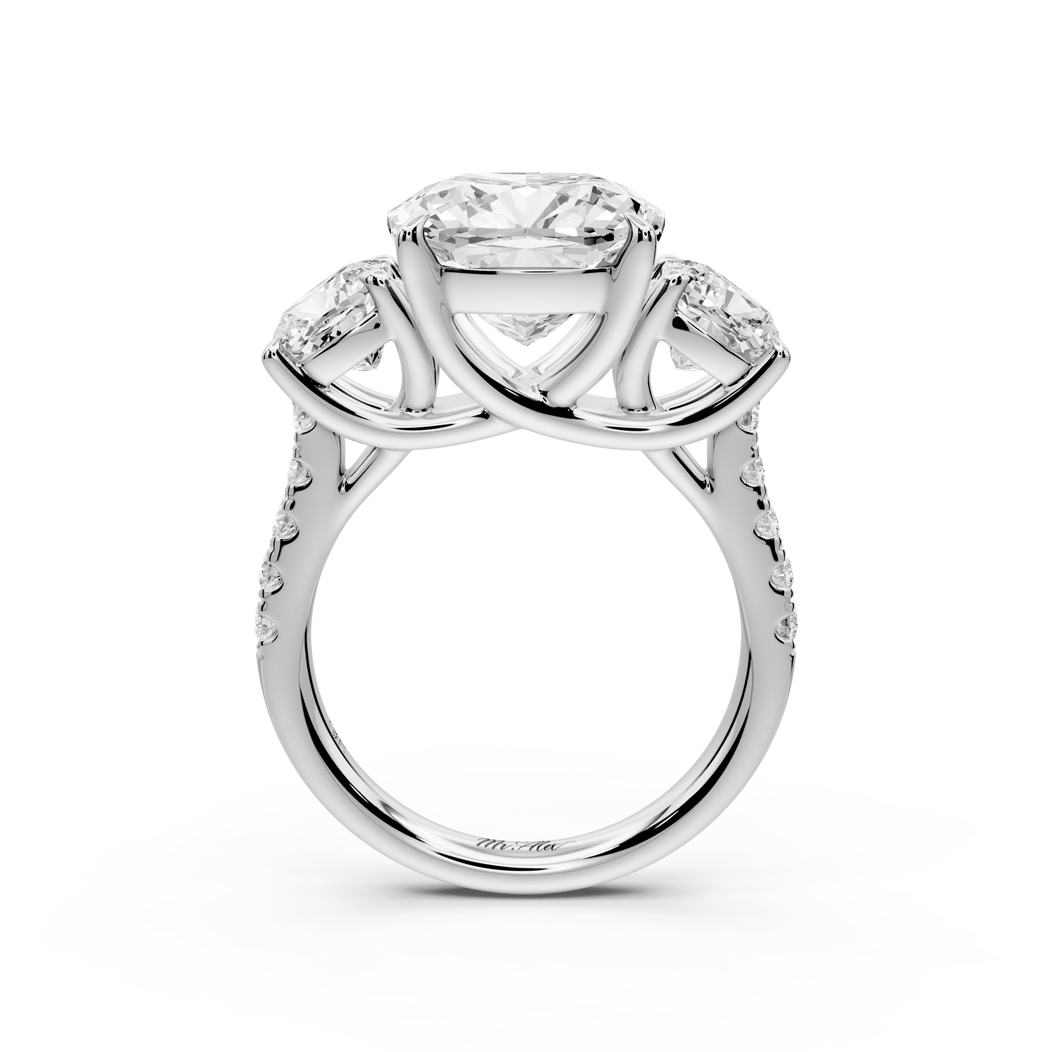 Mia - 5ct 14k white gold cushion Trellis Basket Diamond Pavé half band Engagement Ring - Mr. Alex Jewelry
