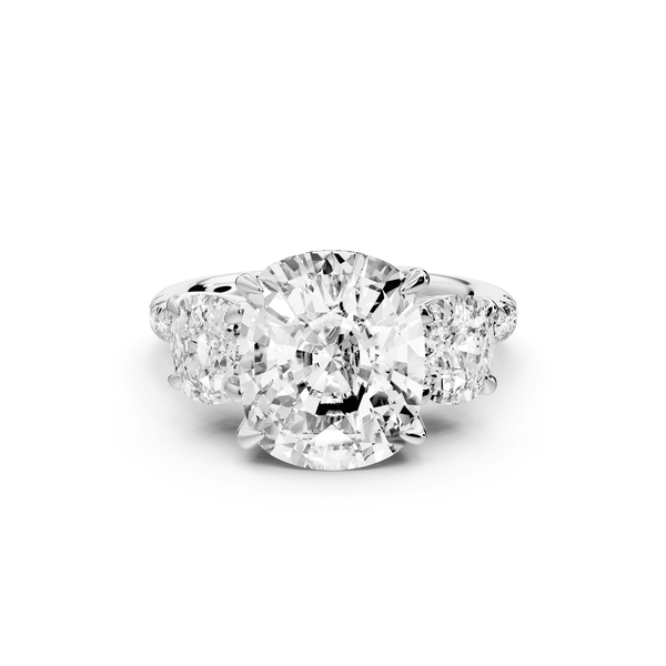 Mia - 5ct 14k white gold ecushion Trellis Basket Diamond Pavé half band Engagement Ring - Mr. Alex Jewelry