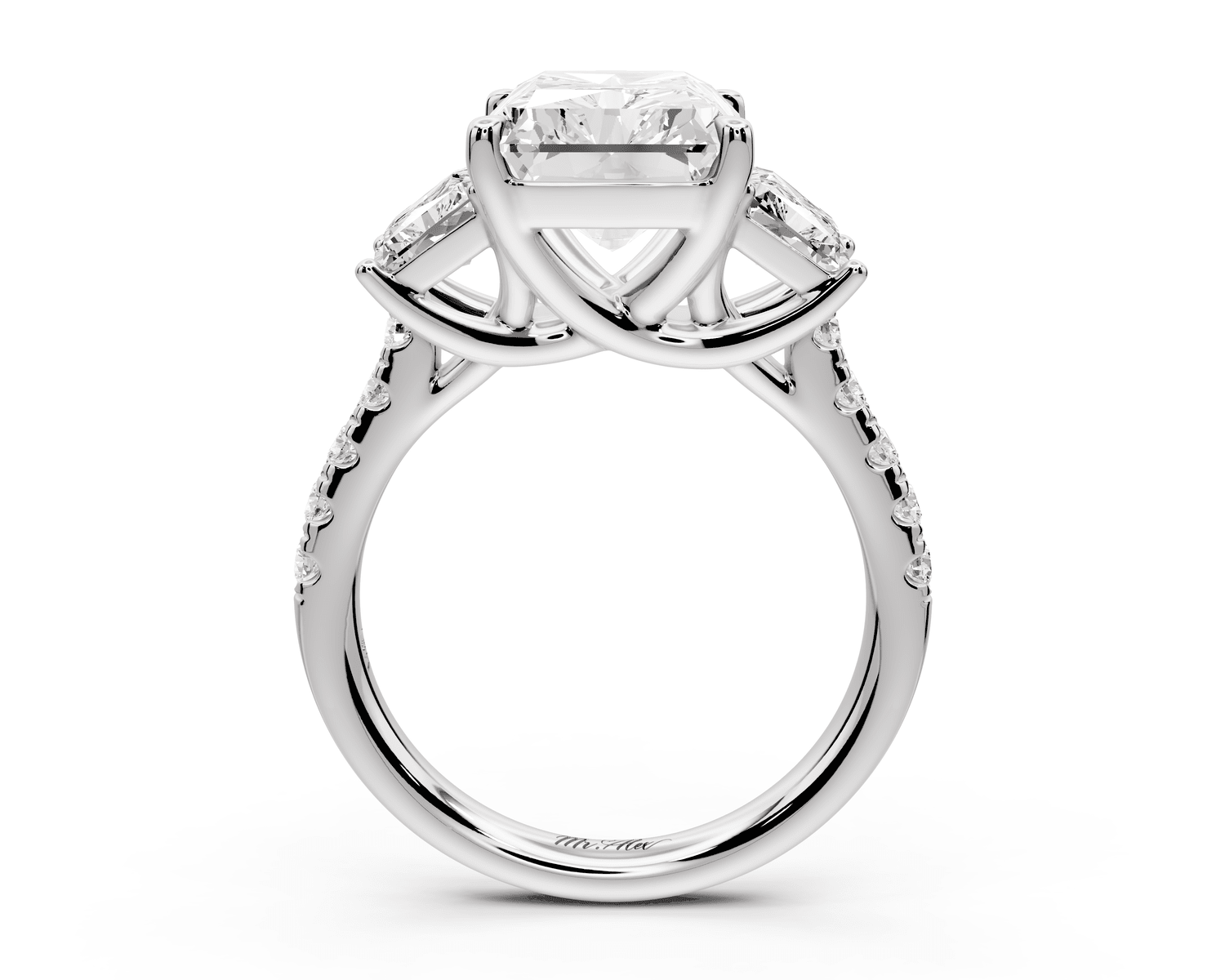 Mia - 5ct 14k white gold radiant Trellis Basket Diamond Pavé half band Engagement Ring - Mr. Alex Jewelry