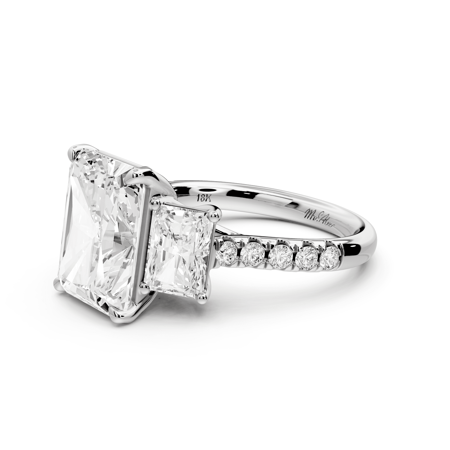 Mia - 5ct 14k white gold radiant Trellis Basket Diamond Pavé half band Engagement Ring - Mr. Alex Jewelry