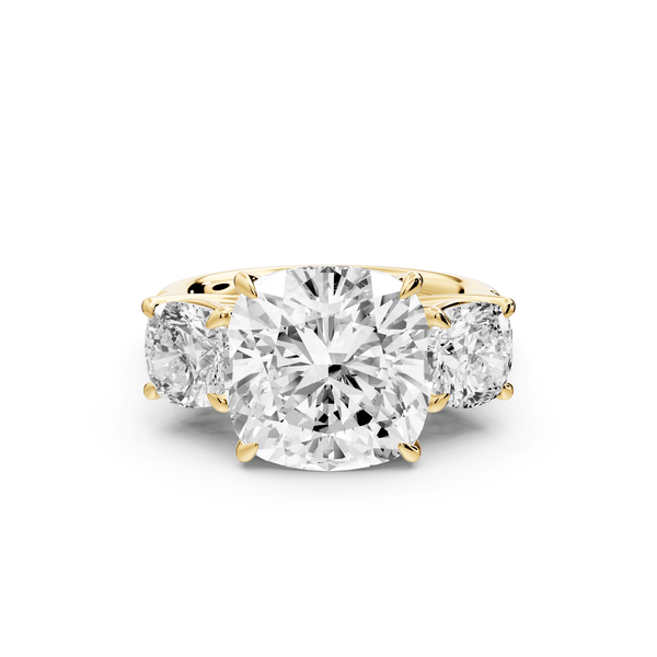 Mia - 5ct 14k yellow gold cushion Trellis Basket Diamond Pavé half band Engagement Ring - Mr. Alex Jewelry