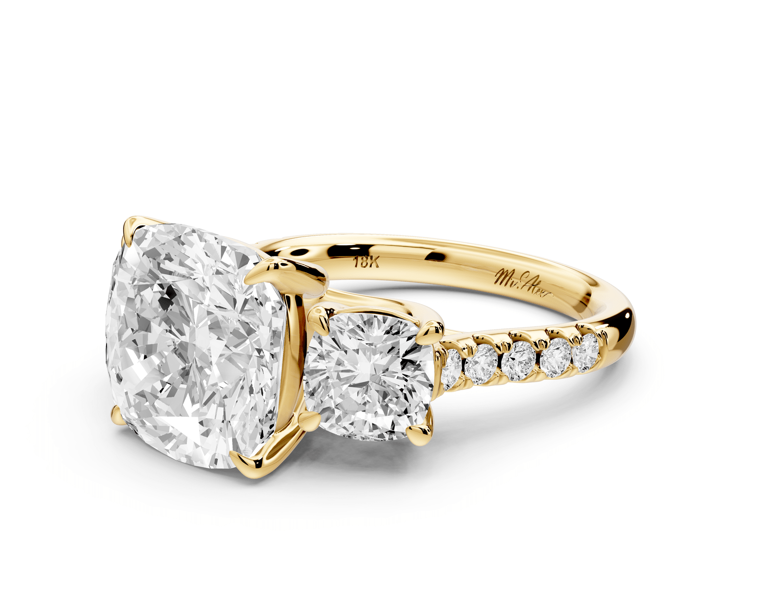 Mia - 5ct 14k yellow gold cushion Trellis Basket Diamond Pavé half band Engagement Ring - Mr. Alex Jewelry