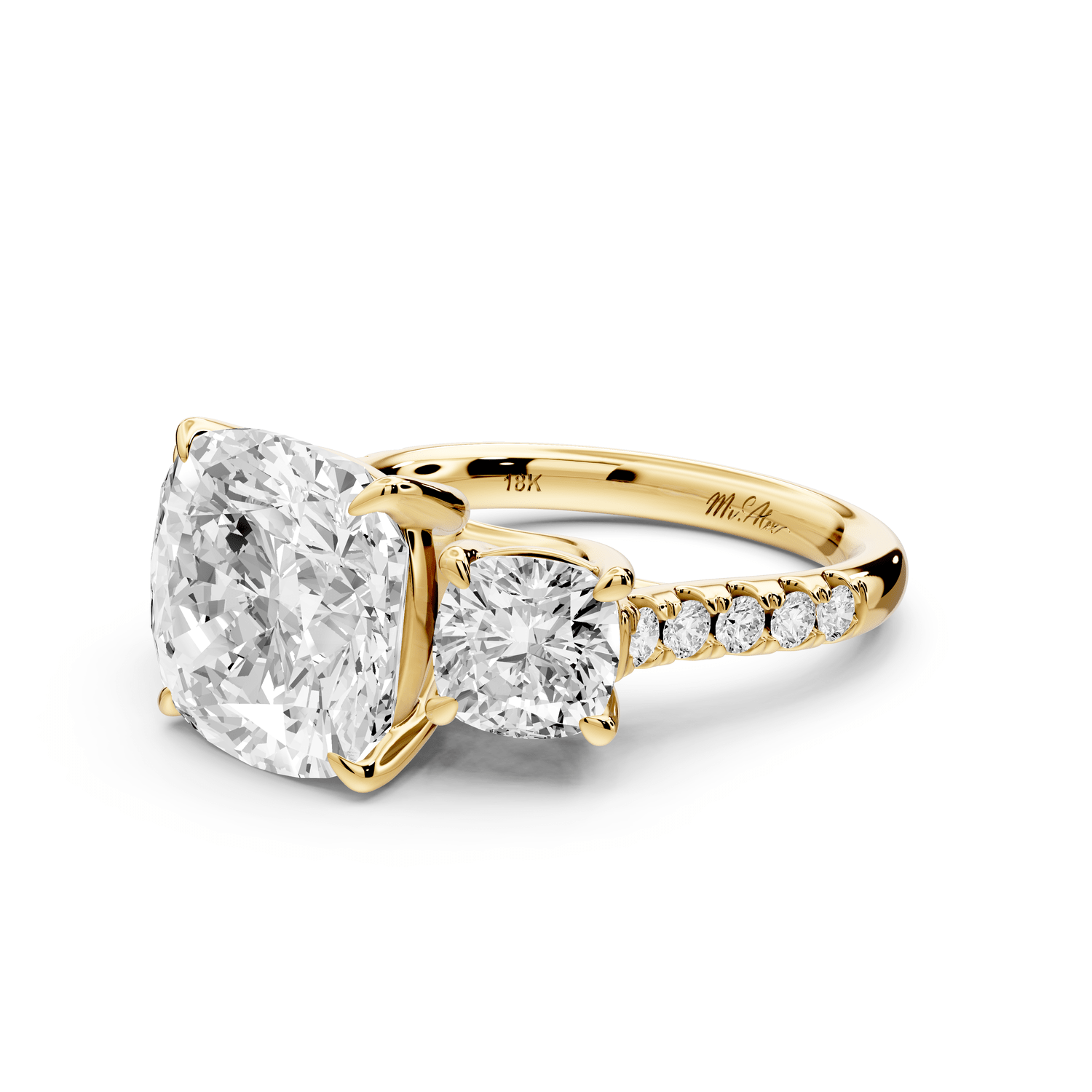 Mia - 5ct 14k yellow gold cushion Trellis Basket Diamond Pavé half band Engagement Ring - Mr. Alex Jewelry