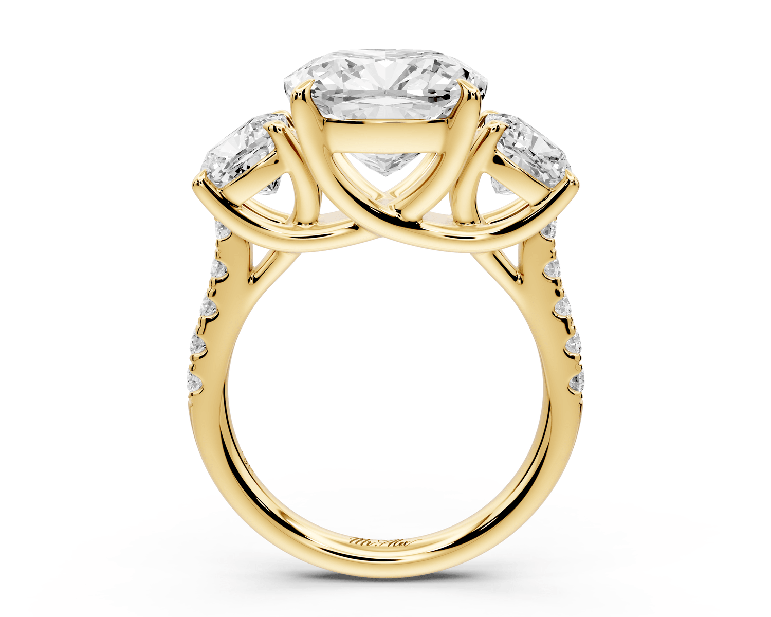Mia - 5ct 14k yellow gold cushion Trellis Basket Diamond Pavé half band Engagement Ring - Mr. Alex Jewelry