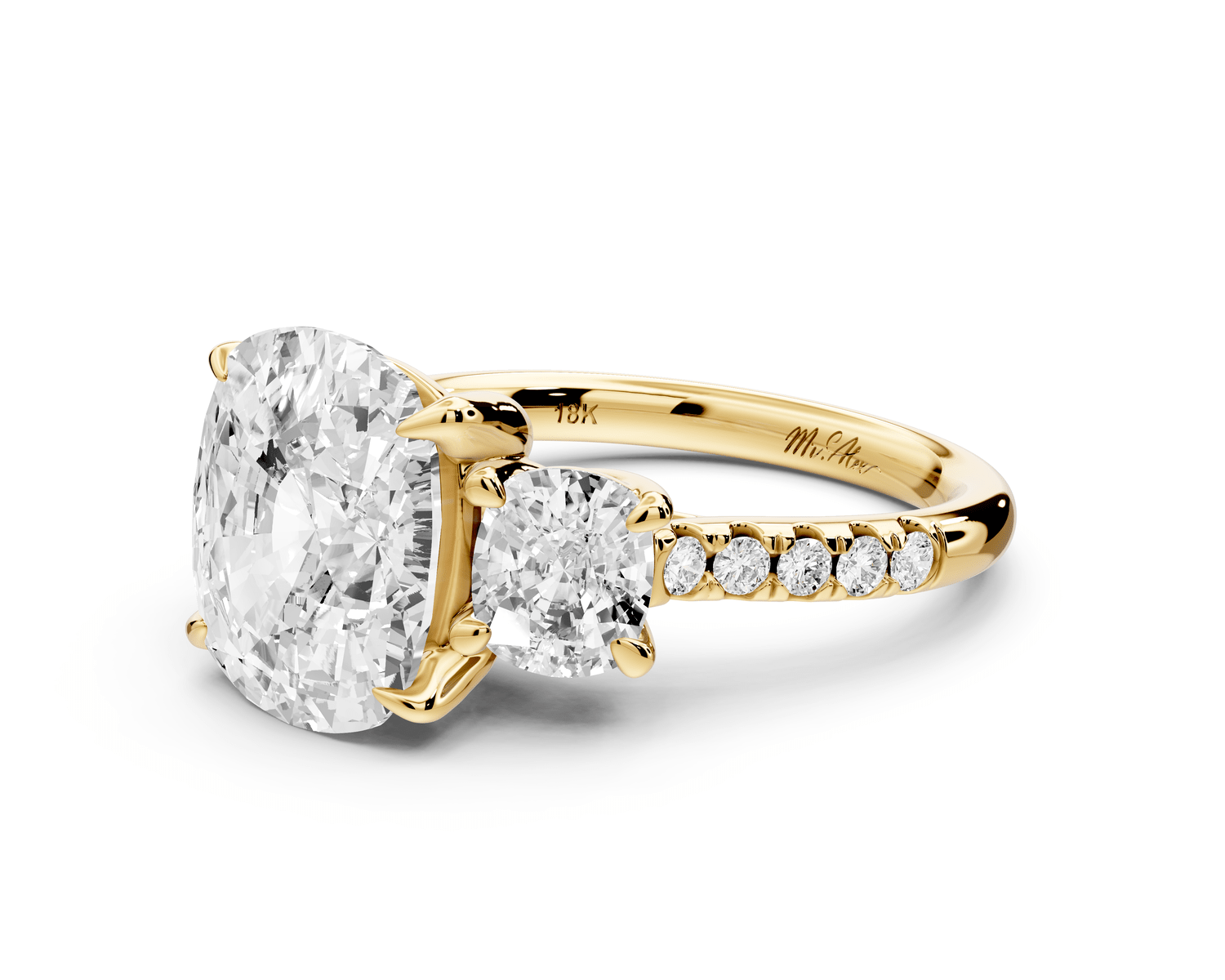 Mia - 5ct 14k yellow gold ecushion Trellis Basket Diamond Pavé half band Engagement Ring - Mr. Alex Jewelry