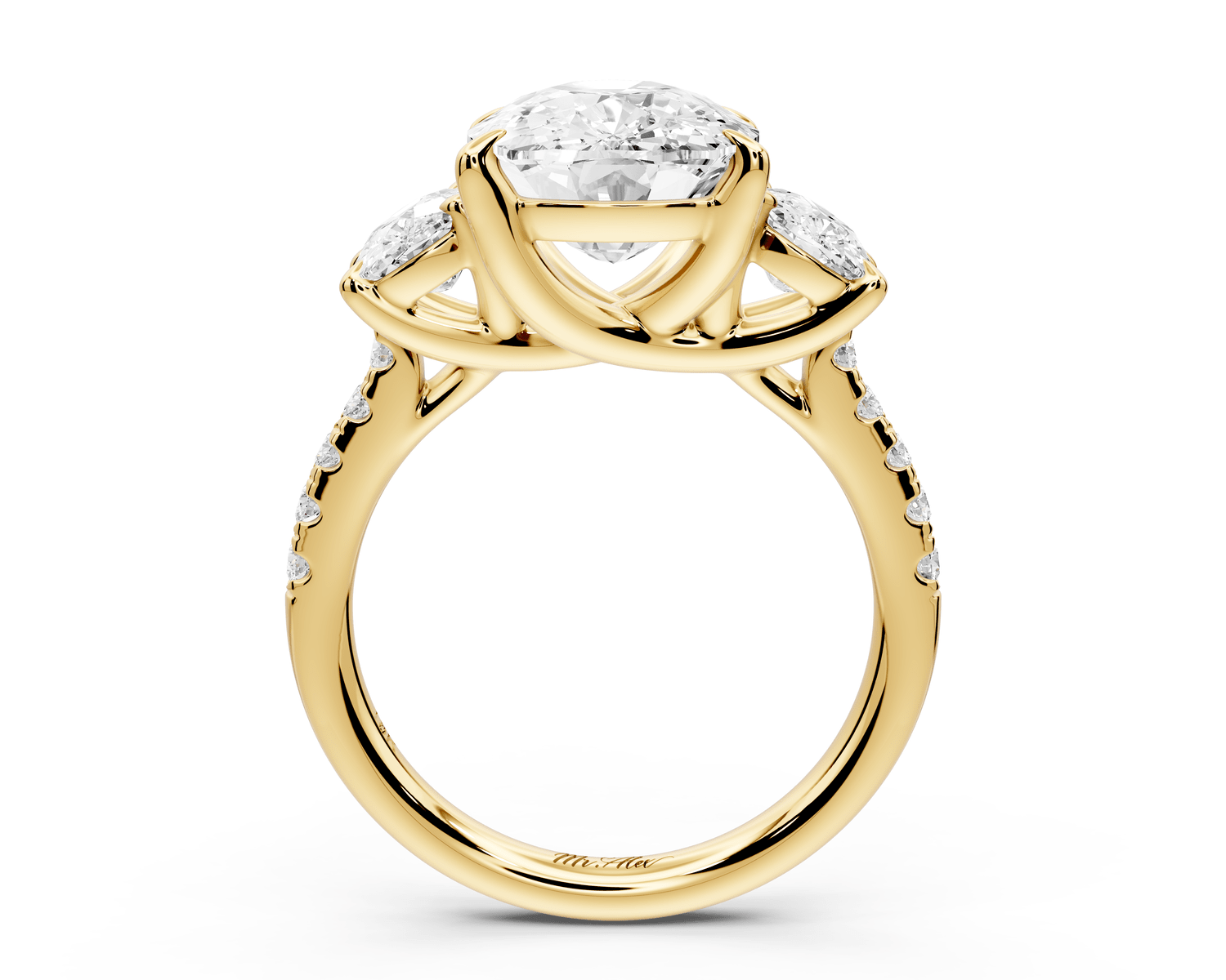 Mia - 5ct 14k yellow gold ecushion Trellis Basket Diamond Pavé half band Engagement Ring - Mr. Alex Jewelry