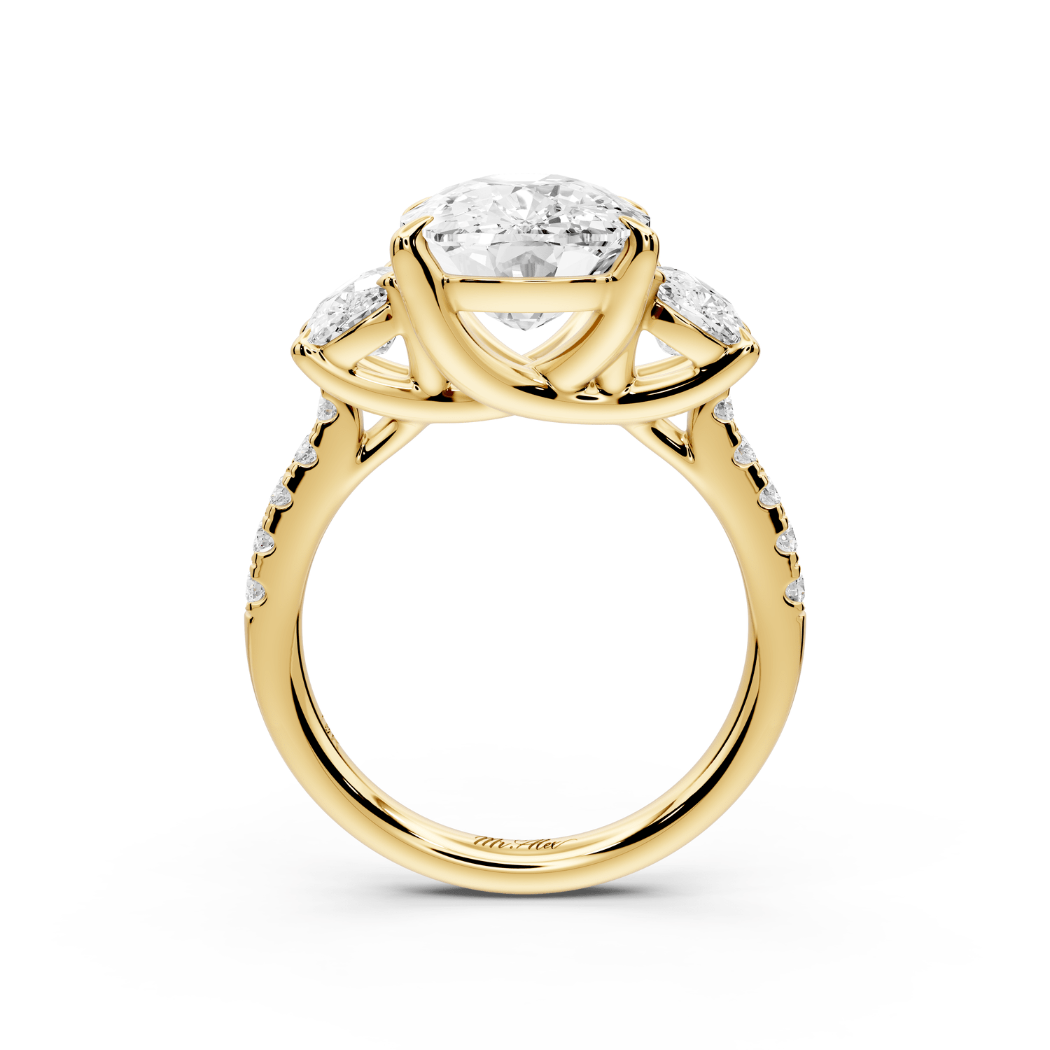 Mia - 5ct 14k yellow gold ecushion Trellis Basket Diamond Pavé half band Engagement Ring - Mr. Alex Jewelry