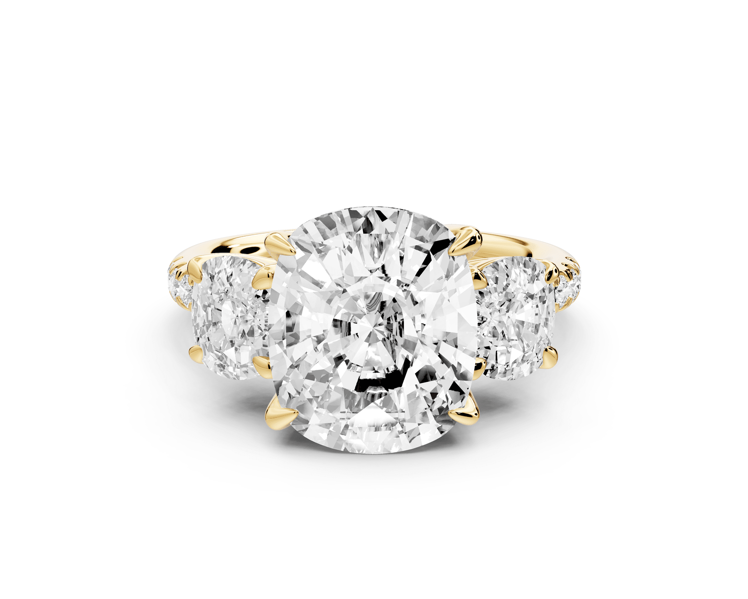 Mia - 5ct 14k yellow gold ecushion Trellis Basket Diamond Pavé half band Engagement Ring - Mr. Alex Jewelry