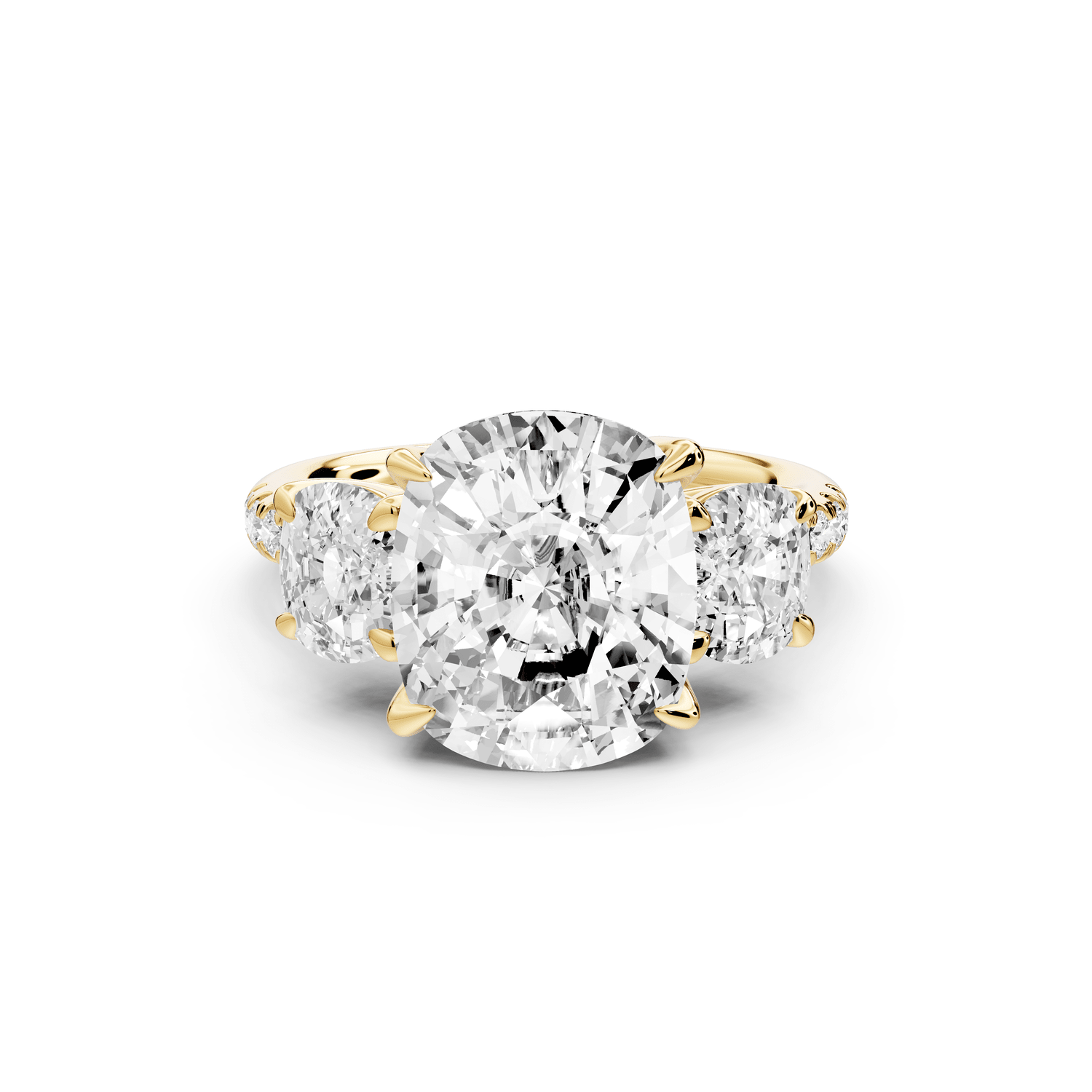 Mia - 5ct 14k yellow gold ecushion Trellis Basket Diamond Pavé half band Engagement Ring - Mr. Alex Jewelry